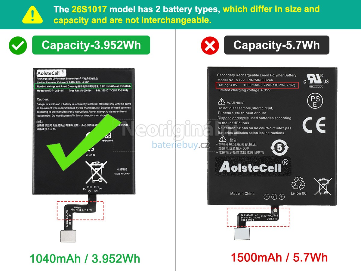 Nahrazení Amazon 26S1017 baterie