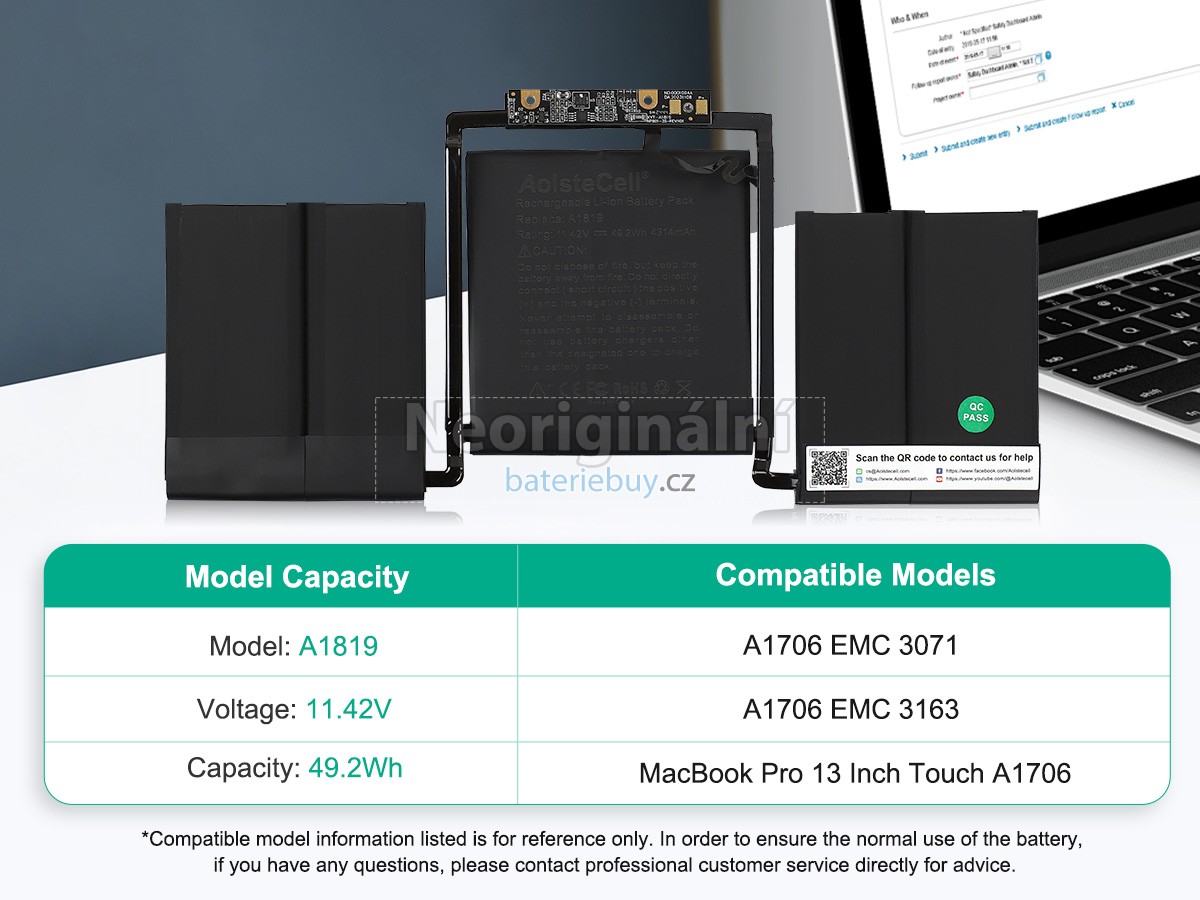 Nahrazení Apple MacBook Pro Core I5 3.1 13 inch TOUCH A1706(Late 2016) baterie