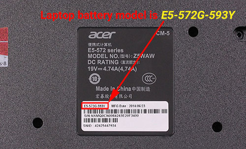 Najděte model notebooku Acer na zadní straně notebooku.