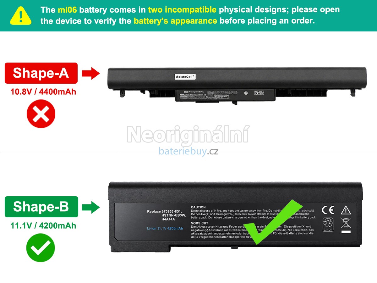 Nahrazení HP MI06 baterie