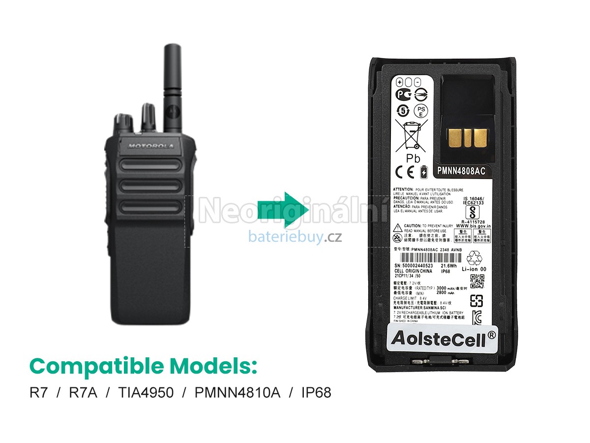Nahrazení Motorola PMNN4809A baterie