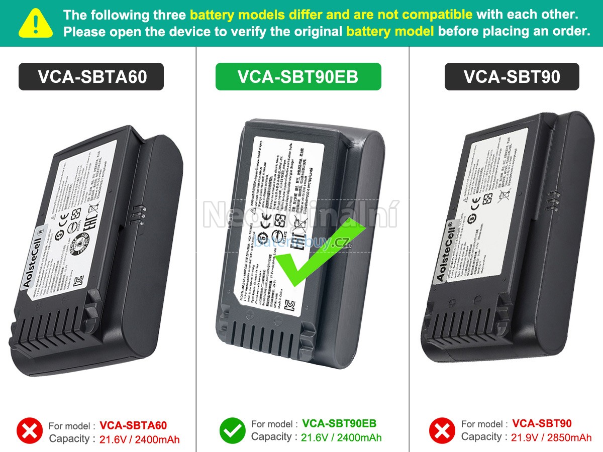 Nahrazení Samsung VS20T7511T5/AA baterie