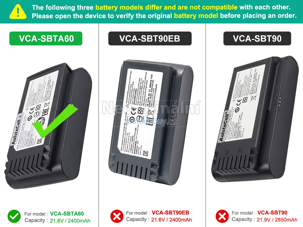 Nahrazení Samsung VS20T7511T5/AA baterie