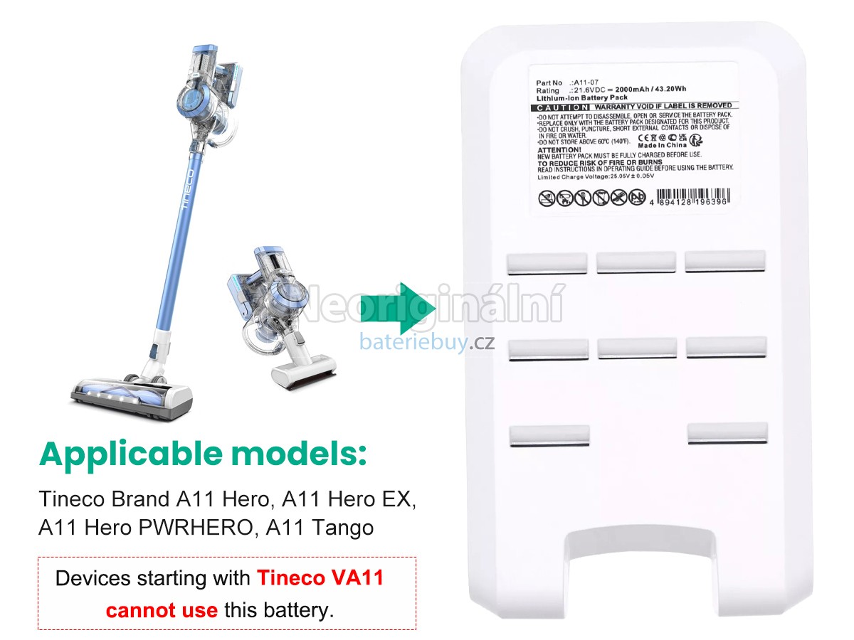 Nahrazení Tineco A11 MASTER baterie